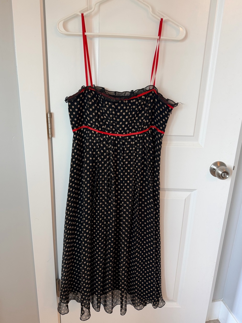 Signature by Robbie Bee Black Polka Dot Dress with Red Trim